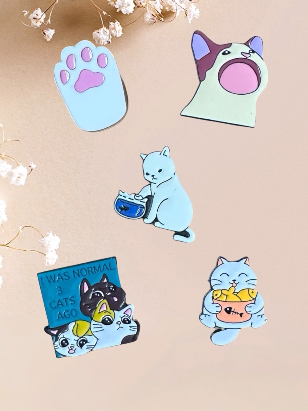 Cute Cat Themed Enamel Pin Set of 5